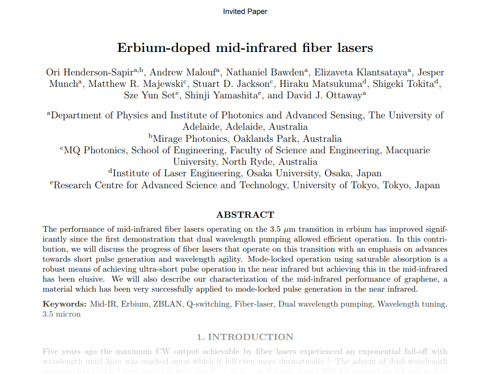 Erbium-doped mid-infrared fiber lasers