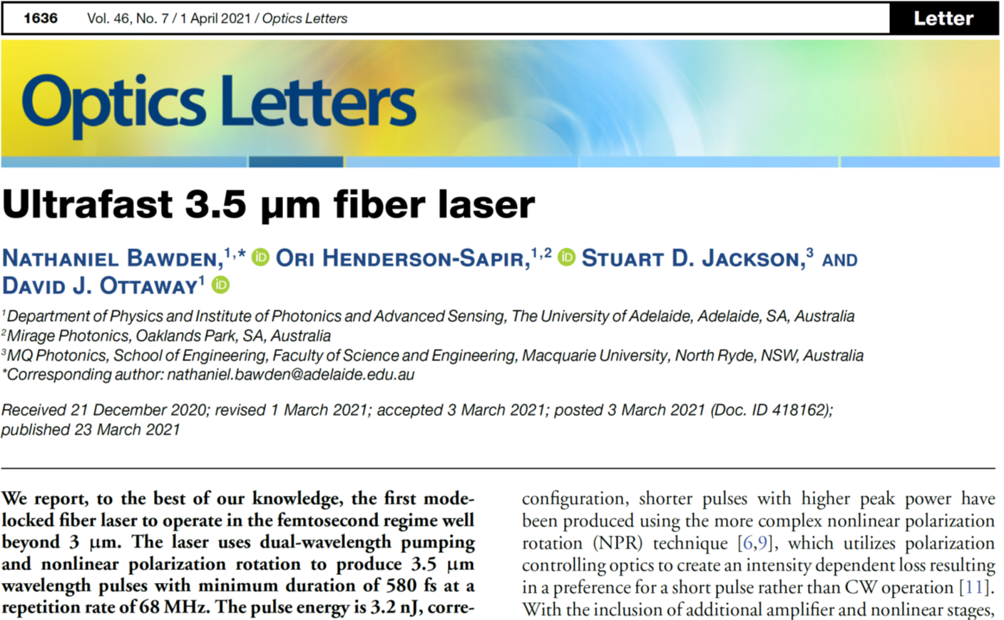 Ultrafast 3.5 µm fiber laser